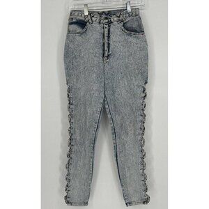 Vintage Acid Wash Jeans Lace Up Leg High Rise 7 Pleated Fredericks‎ of Hollywood